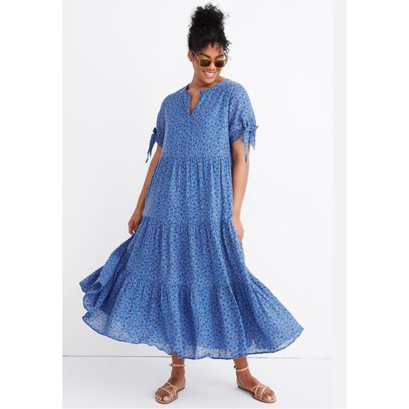 Madewell Tie-Sleeve Tiered Midi Dress in Calico Floral - Picture 1 of 4